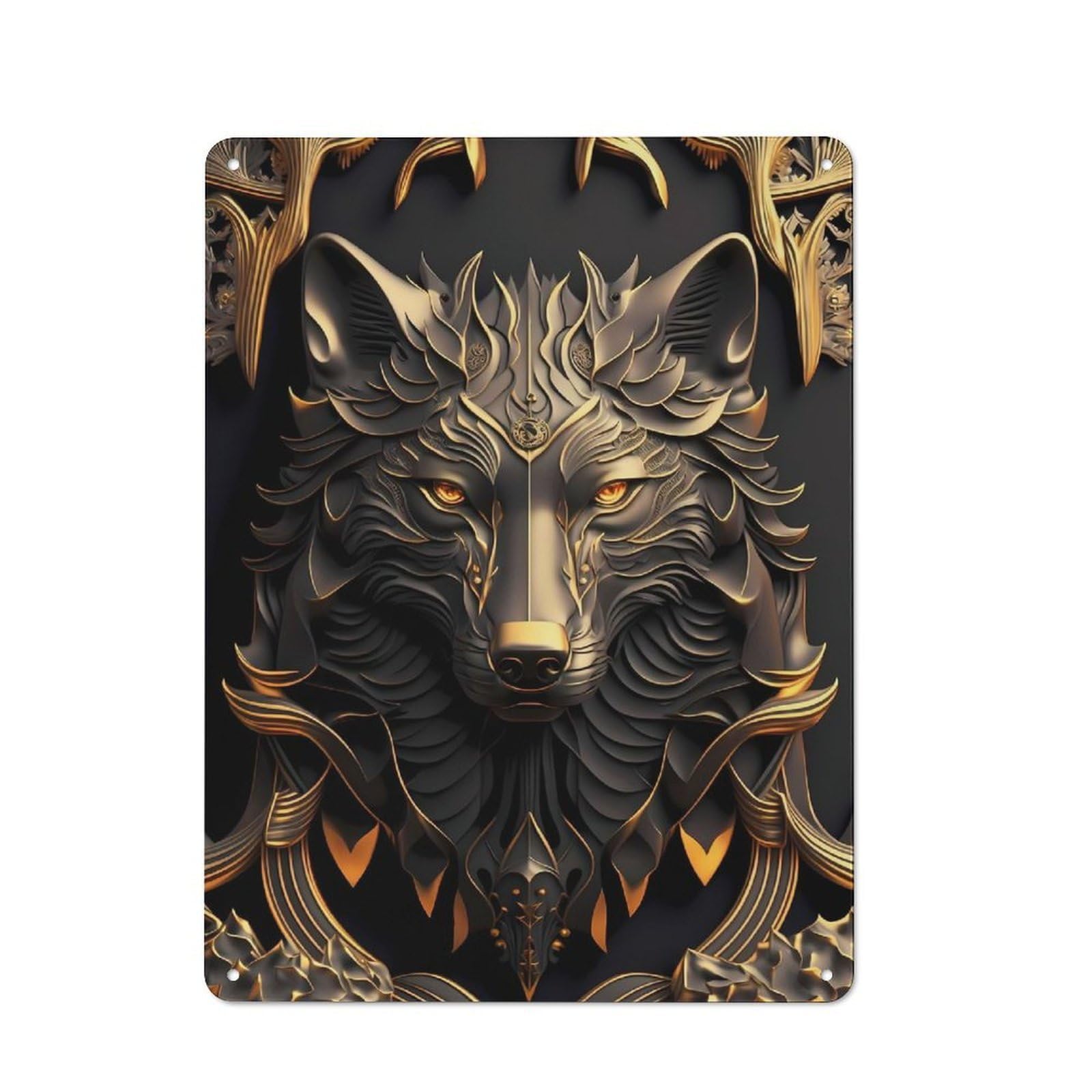 Junmoney Style-21 Tin Wall Plaque 40X30cm With Majestic Wolf Sentinel For Home Office Or Studio, For Garage, Workshop And Man Cave Decoration