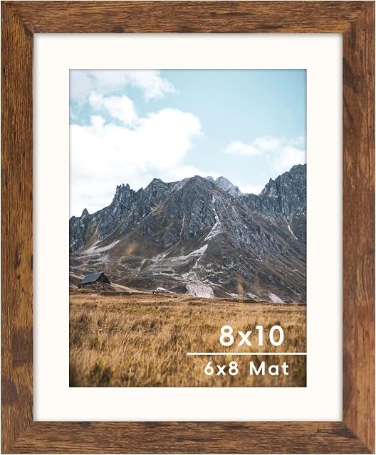 Brun 8x10 Cadre photo avec tapis pour 6x8 Affichage, cadre de photo murale pour bureau rustique pour horizontal et vertical, paquet de 1