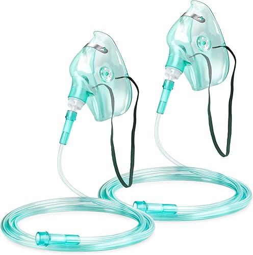 Paquete de 2 mascarillas de oxígeno para rostro adulto con tubo de 6.6 pies y correa elástica ajustable, talla M