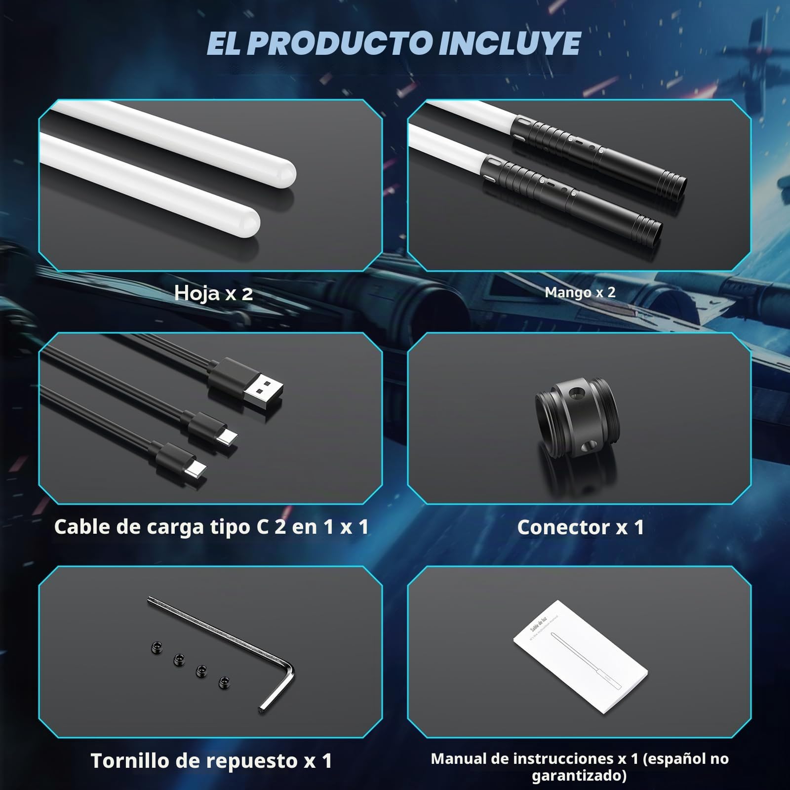 Sable de Luz, 2 En 1 Espada Laser 15 Colores, Espada Láser Recargable con Sonido, Juguetes para Niños y Adultos Halloween Cosplay Guerra de Las Galaxias(60CM 2PC)