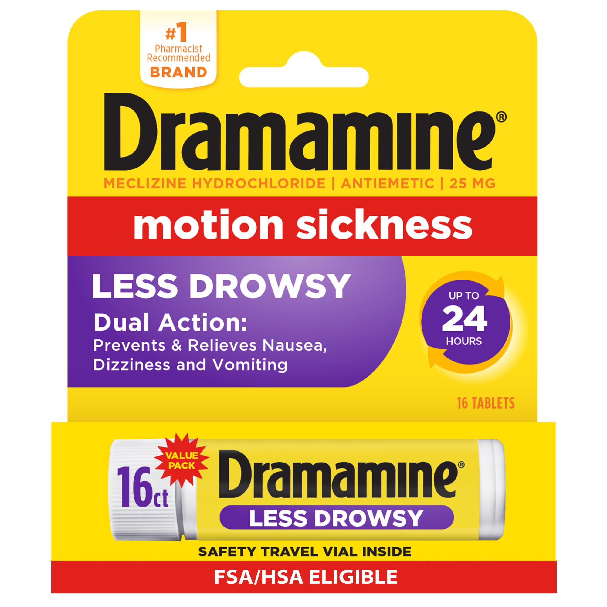 Dramamine Less Drowsy Motion Sickness Tablets, 24-Hour Relief, 8 Count — Amazon image 9