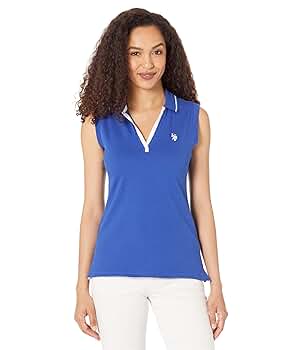 U.S. POLO ASSN. Open Placket Sleeveless Polo Shirt Blue Raft