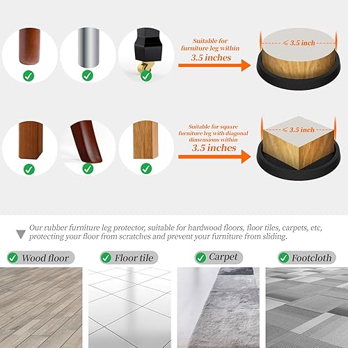 Miniatura 4 de Posavasos para muebles, 8 piezas de 3.5 pulgadas de goma antideslizante para piso, protectores de suelo de madera dura para muebles, patas de sofá,