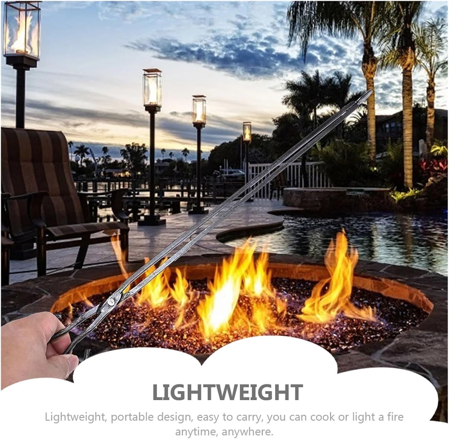 Coal Extended Fire Tongs Campfire Accessories Camping Grey Iron Fireplace Heavy Duty for Fire Pit Bonfire Campfire Outdoor Indoor