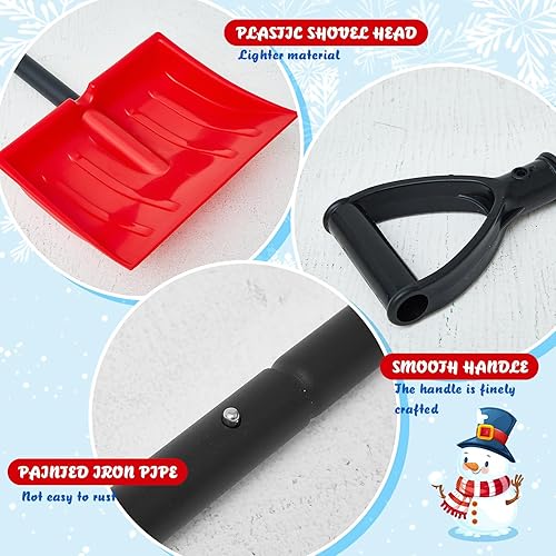 Miniatura 5 de 4 piezas de pala de nieve de invierno para calzada de 35 pulgadas, pala de nieve resistente para niños con mango de metal y hoja de plástico, agarre