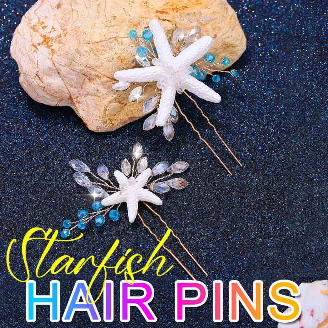 HEREAD Starfish Hair Pins Gold Crystal Hair Accessories Beach Mermaid Hair Pieces for Women and Girls (Pack of 2) (Gold) - Image 2