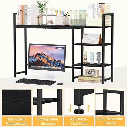 Miniatura 9 de Snughome Estante de escritorio, estante organizador de escritorio grande de 44.9 pulgadas, gabinete de escritorio para monitor, estante de