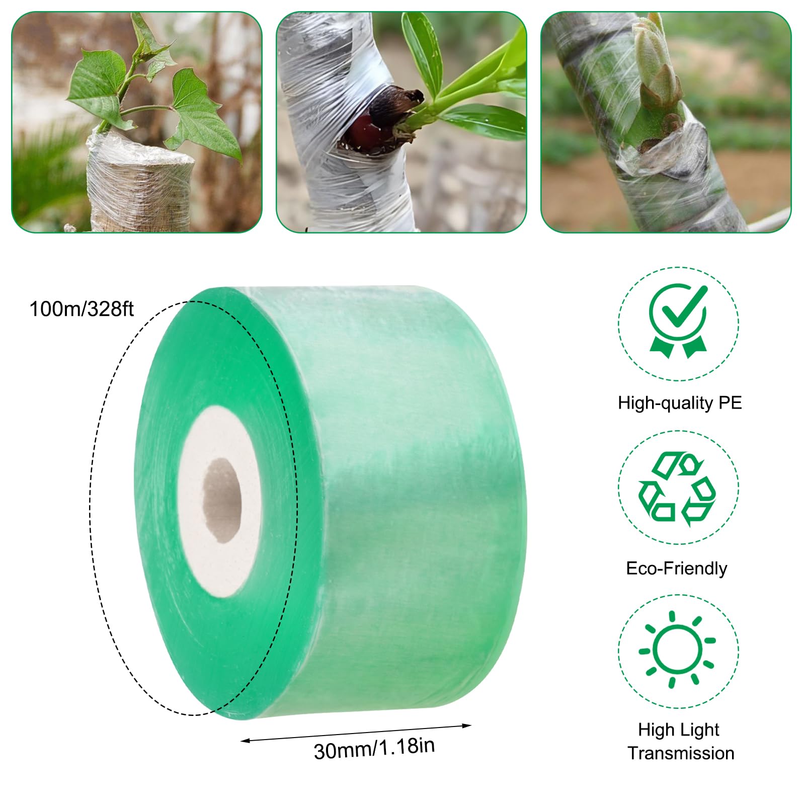 Lot De 3 Rouleaux De Ruban Adhésif De Greffage En Polyéthylène Extensible Transparent 80 M - Barrière Contre L'humidité - Membrane De Greffage Biodégradable Pour Jardin, Pépinière, Semis, Fleurs (2