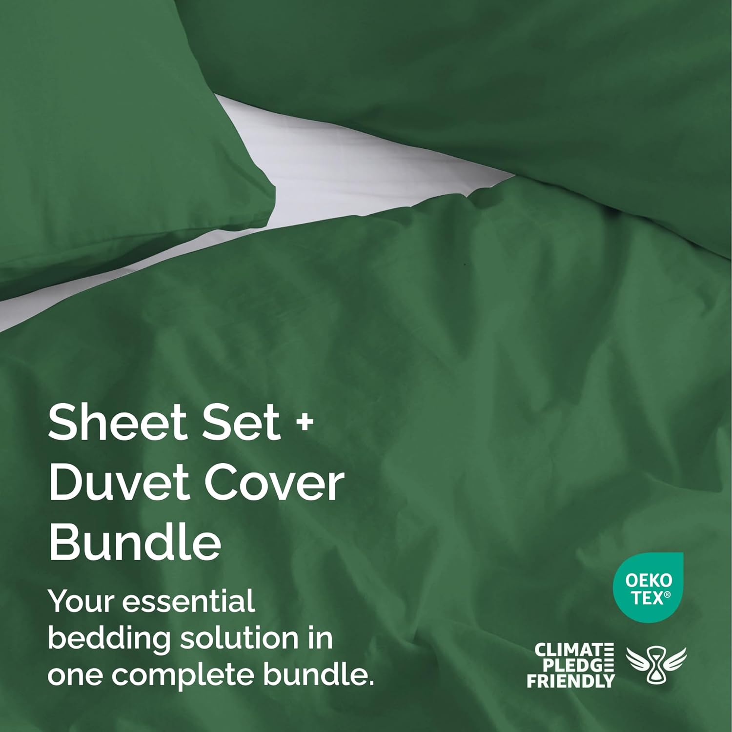 4pc Emerald Green Sheet Set with Duvet (King Size) Bundle - Bed Set Includes Fitted Sheet, Flat Sheet, Duvet Cover and Pillow Cases/Shams - Hotel Luxury Bedding Set - Breathable & Cooling Duvet Set