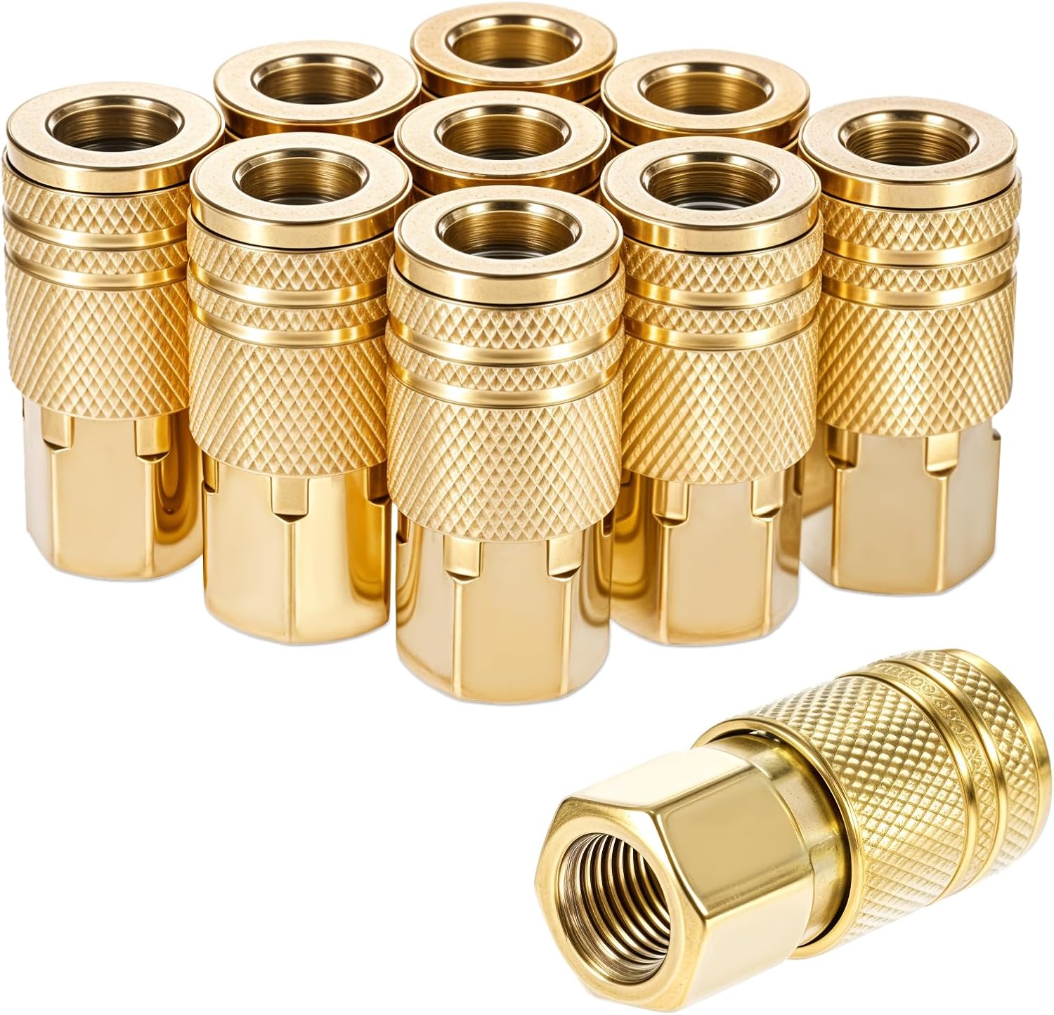 1/4 Inch Air Hose Coupler, 10 Pack 1/4 Inch Brass Female Industrial Coupler Quick NPT Female Quick Connector Air Couplers for Professional Jobsites and Automotive Shops