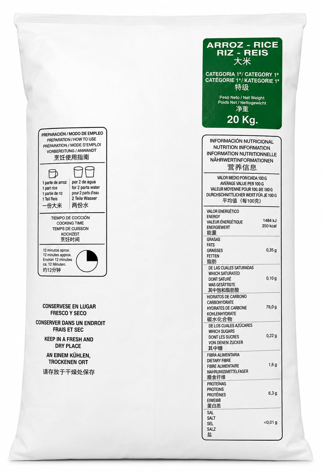 ARROZ LARGO - J. MONTORO - SACO DE 20 KILOS - ARROZ BLANCO