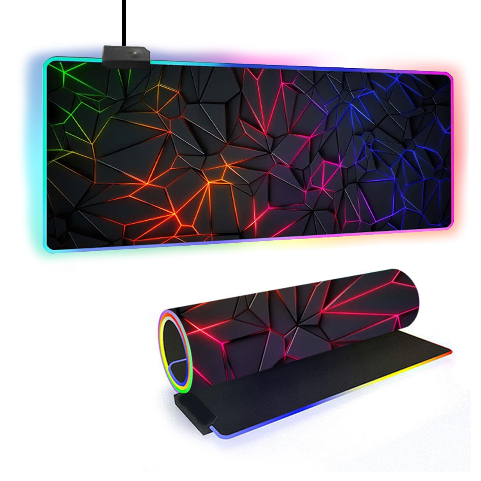 Fansu RGB Mouse Pad, XXL Large Gaming Mousepad with 14 Lighting Modes 7 Colors LED, Mouse Pad Keyboard Desk Pad for Laptop and PC (Red,600x300x4mm)