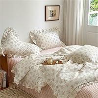 Vista 32 de MKXI Juego de ropa de cama con diseño de corbata de moño linda y rayas de flores rosas, tamaño individual, de algodón - Funda de edredón