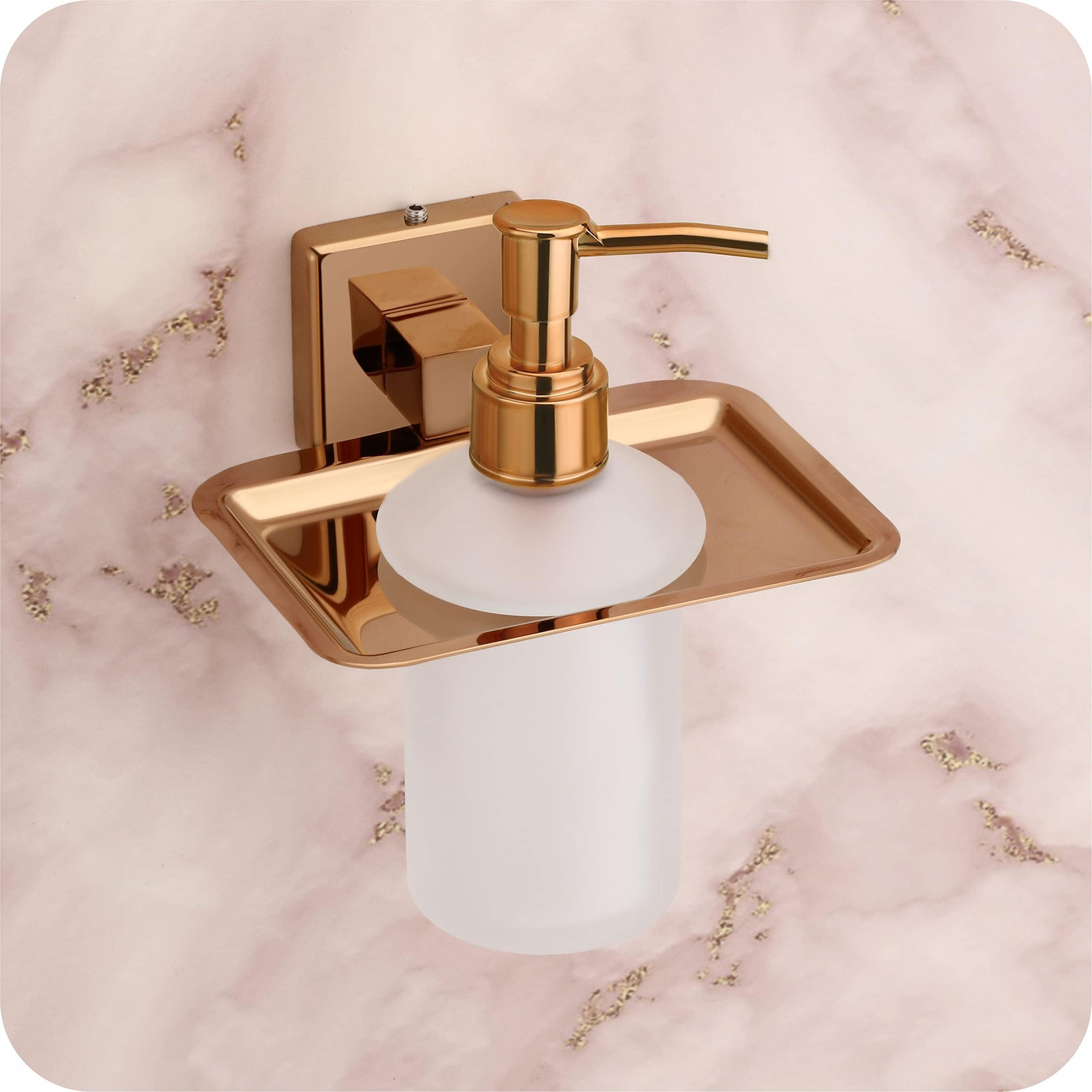 Easyhome Furnish304 Stainless Steel with Glass Liquid soap Dispenser for Bathroom/Rose Gold soap Dispenser/Glass handwash Dispenser for washbasin/Bathroom Accessories (Anti-Rust,PVD Rose Gold-GS)