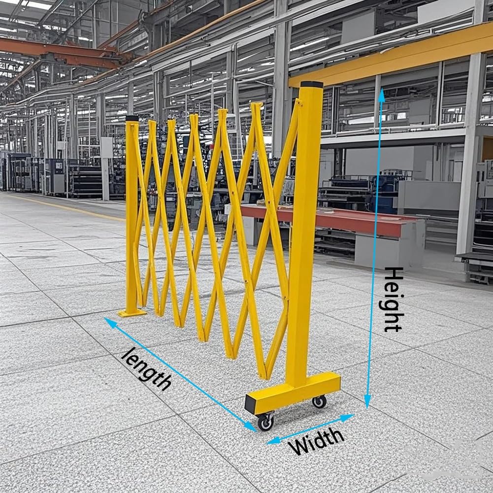 Genérico Barrera de Seguridad portátil y Extensible con Ruedas - Puerta Plegable de Control de tráfico, 3,4 x 1,3 m, Amarilla - Ideal para construcción, Control de multitudes y Seguridad.