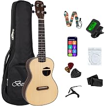 23 Inch Spruce Rosewood Concert Ukulele Beginner Kids and Adult Student Travel Wooden Ukelele Kit with Tuner Gig Bag Strap Carbon Nylon String Picks Cloth Gift Choice