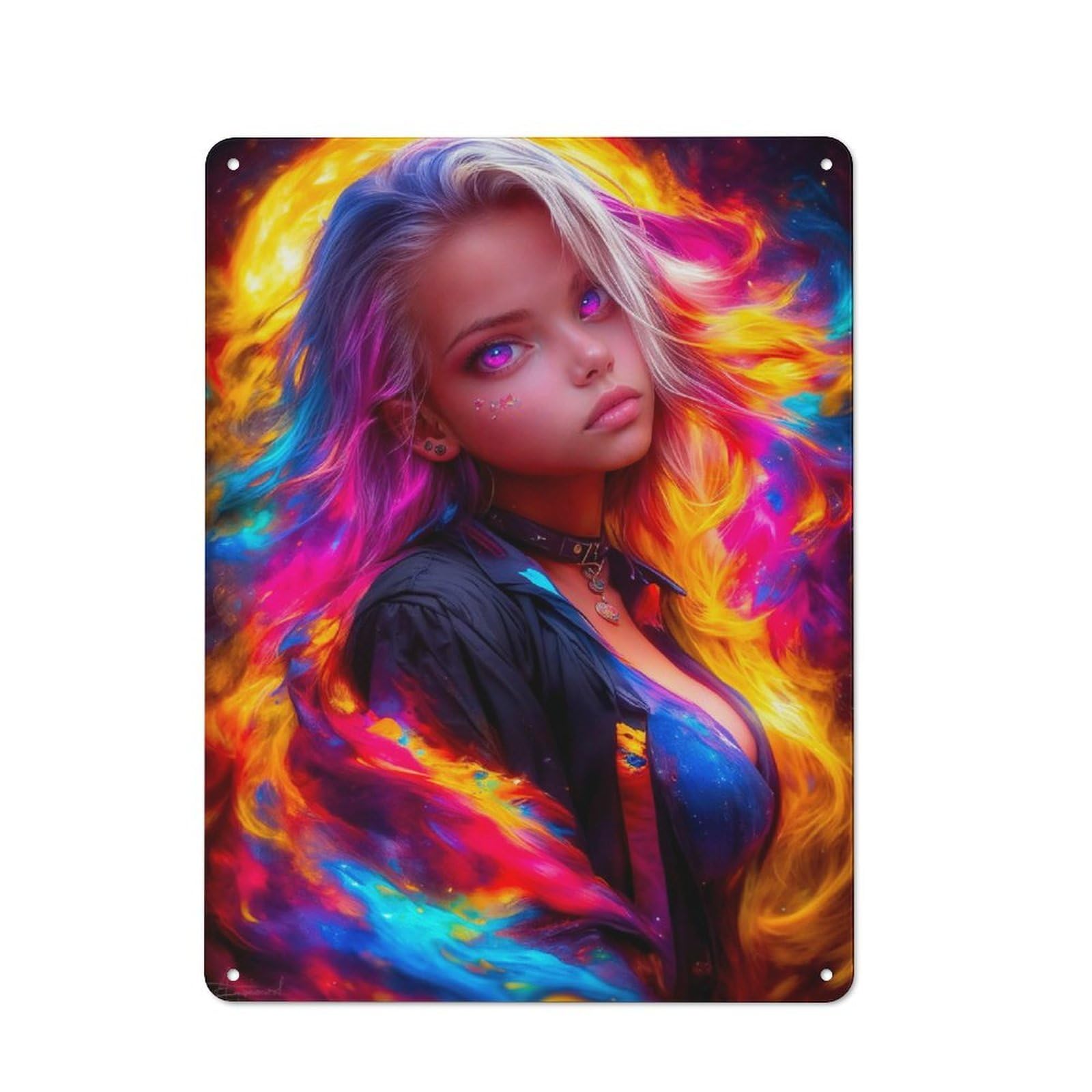 Junmoney Girls Style-15 Cosmic With Vibrant Hair Character Metal Wall Decor 40X30cm, Vintage Metal Sign For Home, Shop, Pub Or Studio Wall