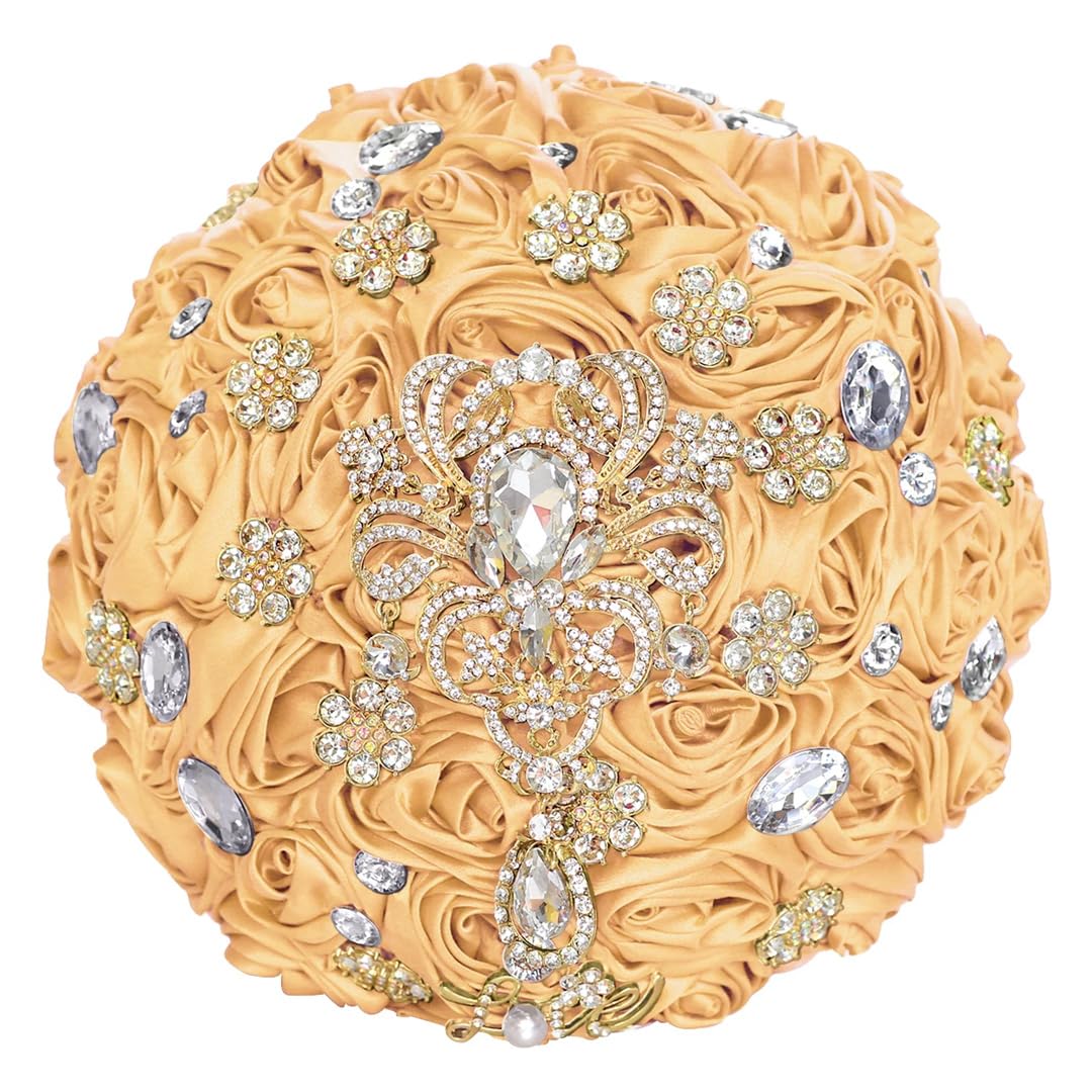 HJRegaFimu Big Bride Bridesmaid Rhinestone Brooch Wedding Bouquet Ribbon Satin Handmade Party Church Decoration Baby Blue