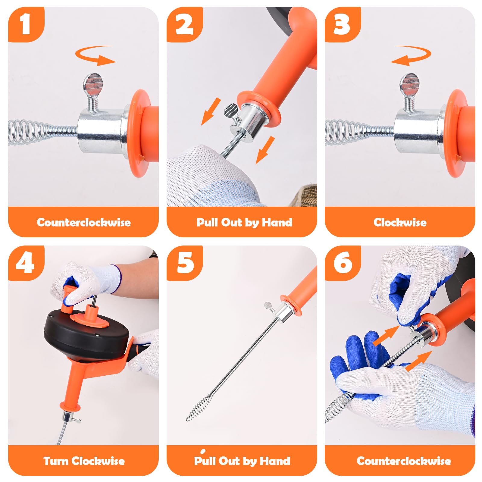 Desatascador Tuberias Profesional, Alambre Desatascador Tuberias 10M, Desatascado Fregadero, Limpia Tuberias con Guantes - Manual & Eléctrico, Desatascador WC para Inodoros Baño Cocina