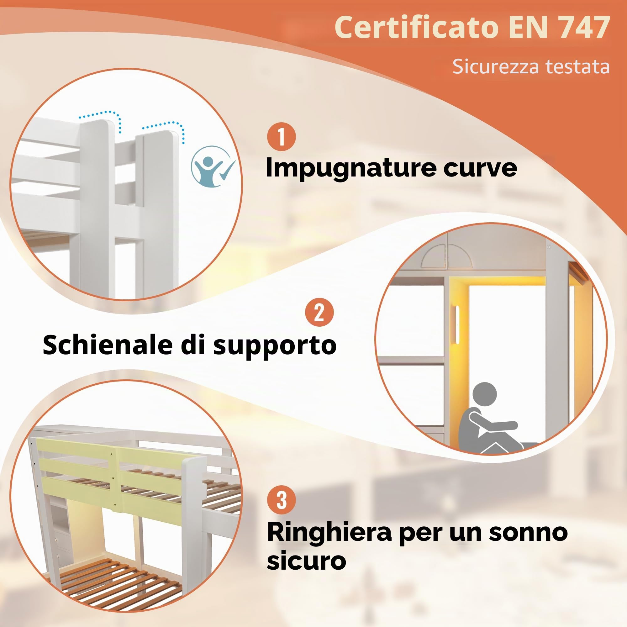 Letto a castello 90 x 200 cm per bambini e ragazzi, design sfalsato, armadio e scaffale, molto spazio nei cassetti, scala di sicurezza e protezione anticaduta, legno massello, bianco