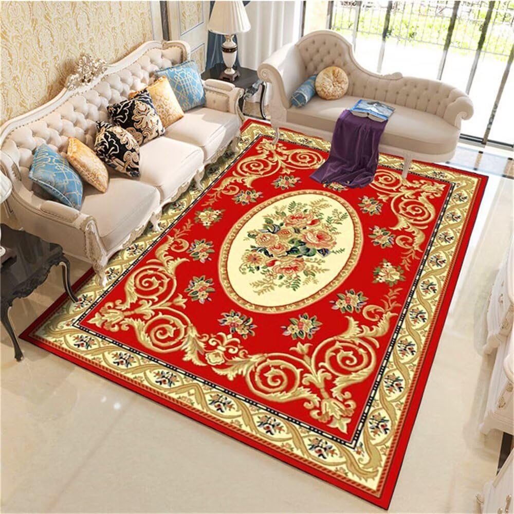 Tapis de chambre moderne enfant rouge rétro 100x200cm doux pour coin jeu fille