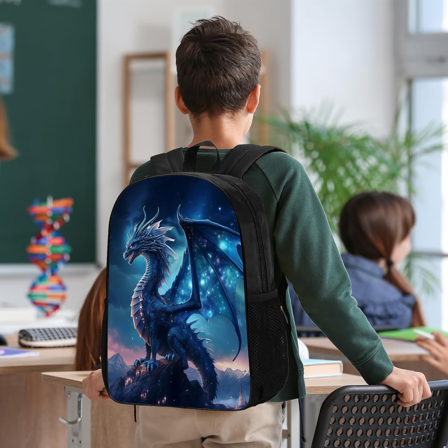 Dragon Backpack Blue Galaxy Dragon Boys School Backpack, Cool Dragons Animal Book Bag for Kindergarten Elementary Middle School Kids, Lightweight Casual Travel Hiking Laptop Daypack, 17" - Image 6