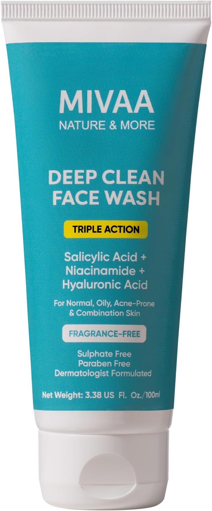 2% Salicylic Acid Face Wash for Oily & Acne Prone Skin, Oil Control Cleanser. Anti Acne, Pore Cleansing & Blackhead Removal, With Niacinamide & Hyaluronic Acid 100ml