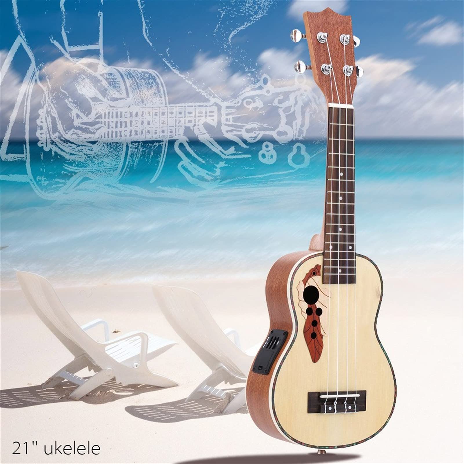 Ukulele Accoustic 21 "Acoustic Ukelele Mini Chitarra 15 Fret 4 Corde Strumento A Corda Concerto Ukulele