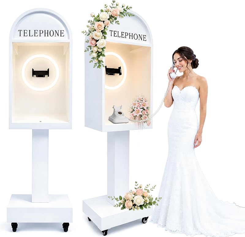 Cabina telefónica con libro de visitas de audio con anillo de luz y clip para tableta, cabina telefónica romántica de metal con libro de visitas para bodas, cumpleaños, fiestas, baby shower, jubilación, decoración de ocasiones especiales