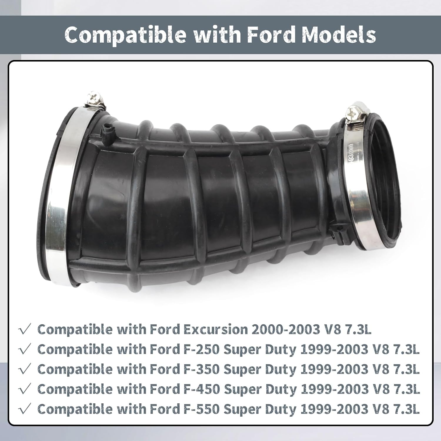696-065 Engine Clean Intake Tube Hose W/Clamps Compatible with Ford F-250 F-350 F-450 F-550 Super Duty 1999-2003 Replacement for Excursion 2000-2003 7.3L V8 Pipe Replace 696065 F81Z9C681BA