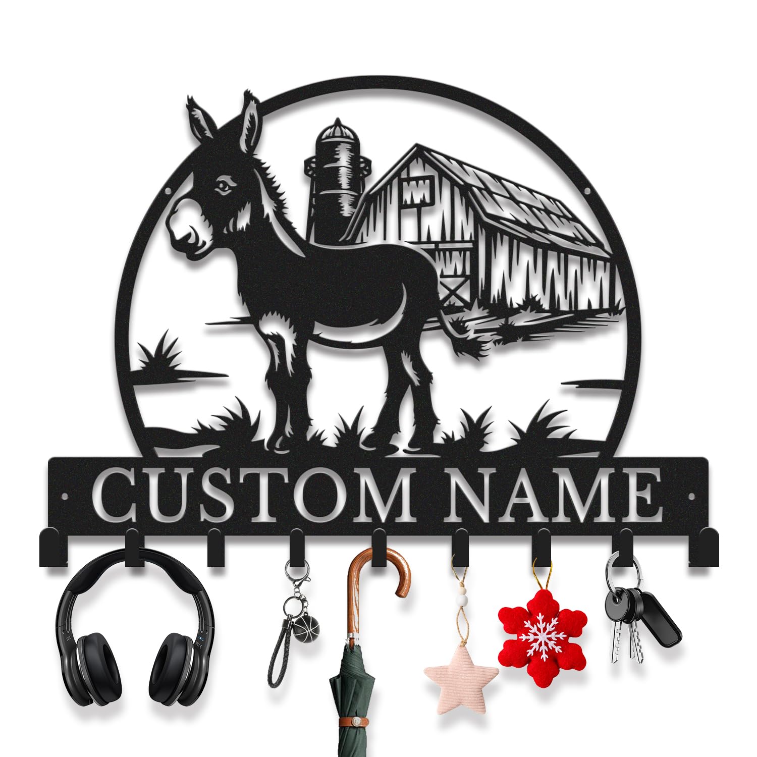 Avalox Style-2 Personalized Donkey Key Holder With Key Hooks – Organizer For Entryway, Living Room, Farmhouse Rustic Decor, Unique Key Rack For Keys, Leash, Lanyard (Style-2)