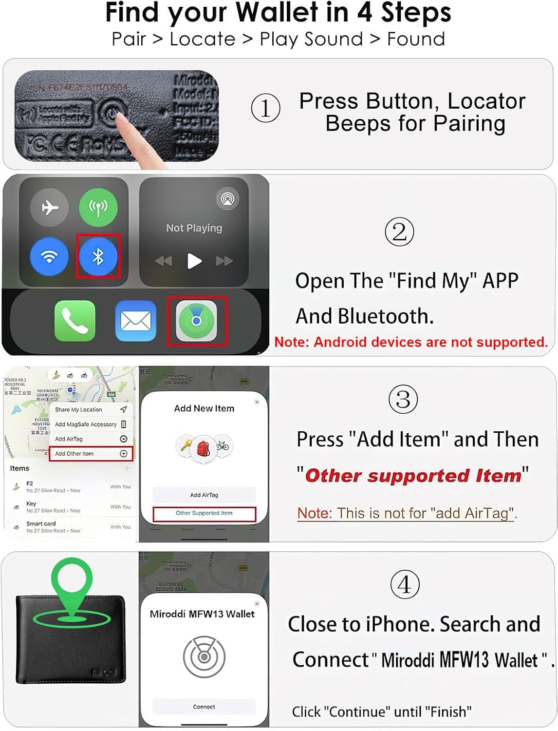 Wallet for Men Built-in Anti-Loss Tracker, Real-Time Tracking Smart Bifold, RFID Blocking Men's Wallet, 7 Card Slots Travel Gifts for Dad, Christmas, Birthday, iOS Only (Classic Black-Real Leather) - Image 8
