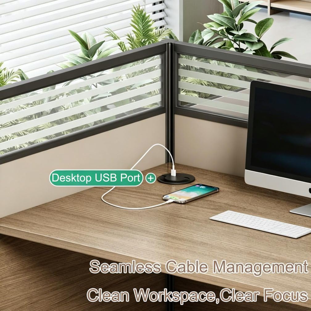 Postazione di lavoro modulare per il personale, scrivania per ufficio con hub di ricarica USB, scrivania per computer professionale per ufficio domestico, aziendale | Postazione di lavoro per personale, robusta scrivania doppia per computer, multiutente,