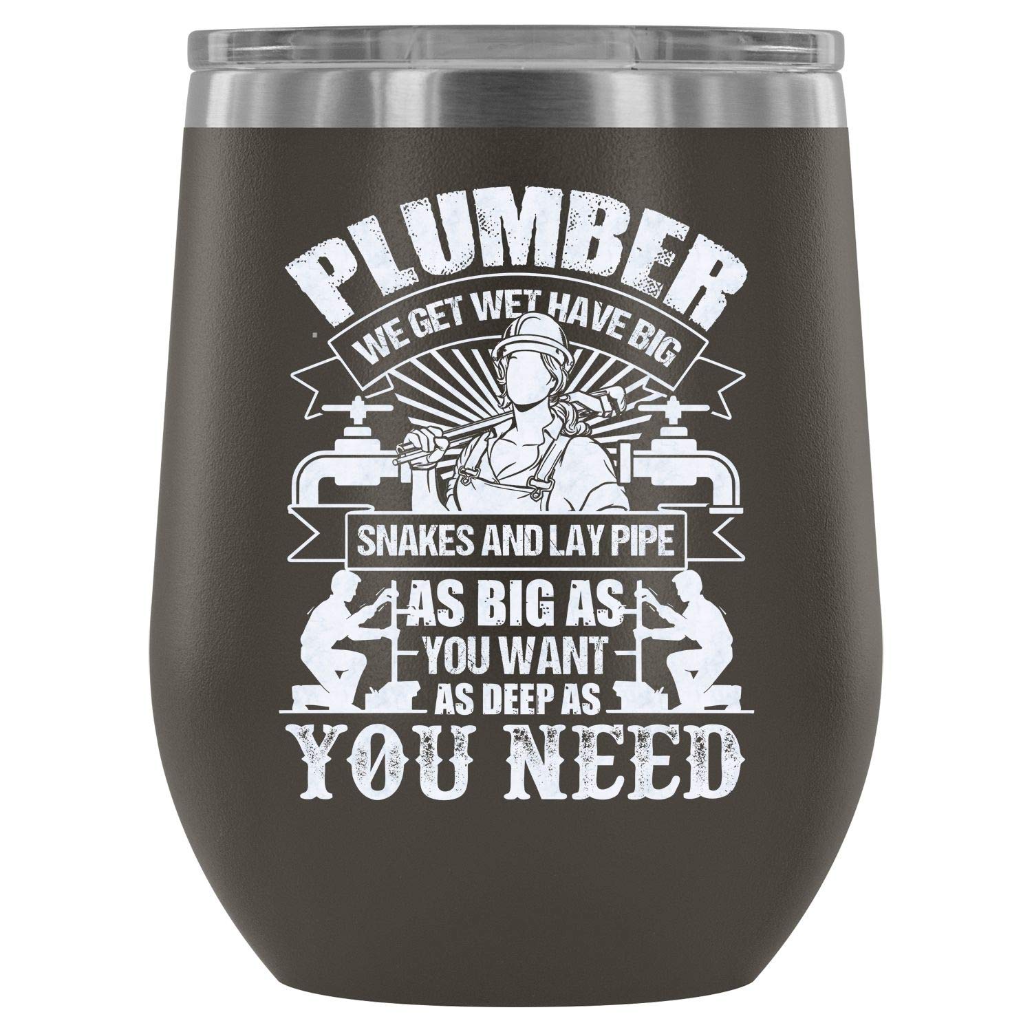 MISOSTORE Stainless Steel Tumbler Cup with Lids for Wine, Become A Plumber Wine Tumbler, Awesome Plumber Vacuum Insulated Wine Tumbler (Wine Tumbler 12Oz - Pewter)