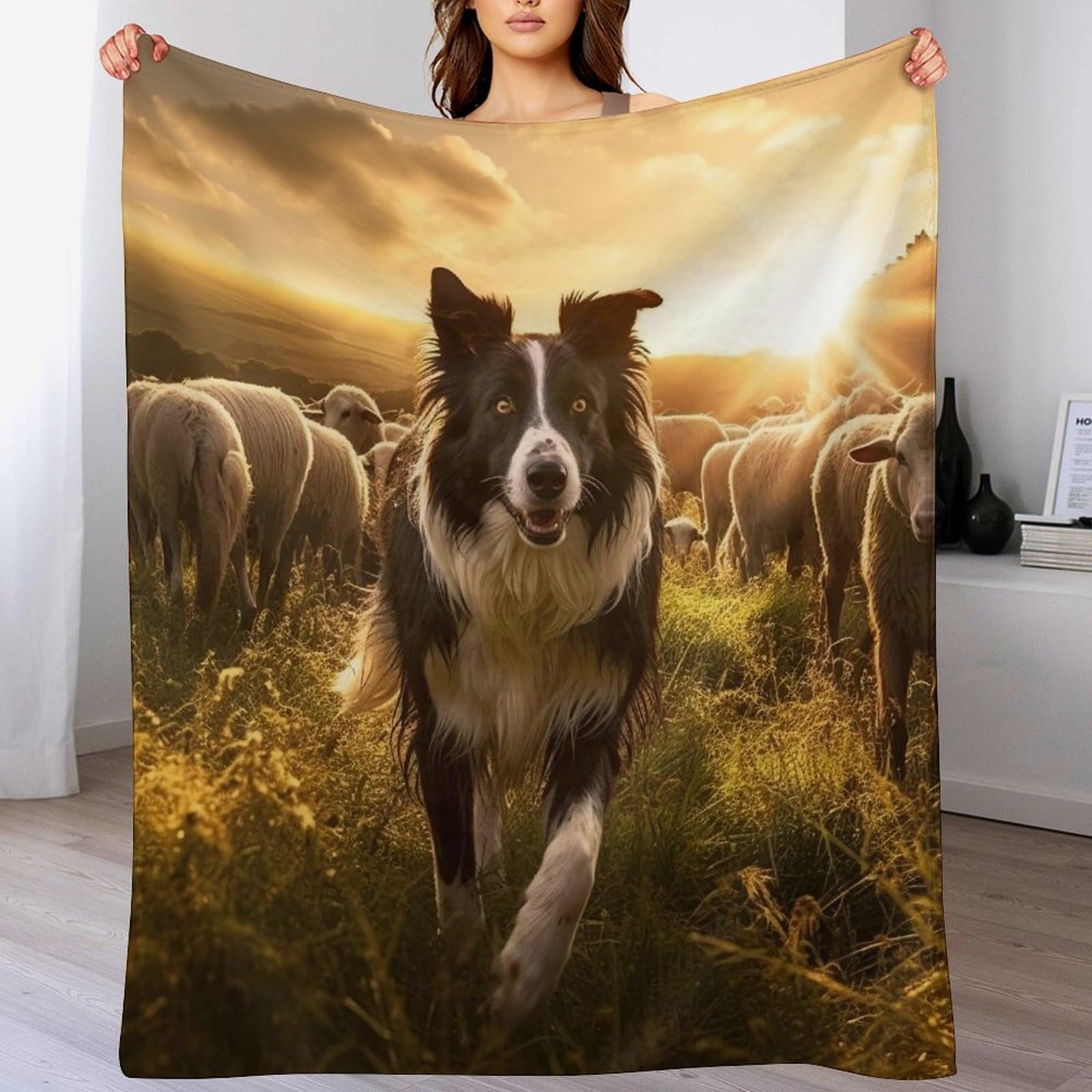 GGJJTT Border Collie Fleece Blanket Travel Nap Throws Plush Blanket Super Soft Flannel Blankets For Couch, Bed, Sofa For All Seasons 130×150cm