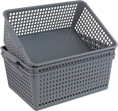 Miniatura 1 de Farmoon Cesta plástica gris del organizador de la armadura, 3 paquetes de cestas plásticas del almacenamiento