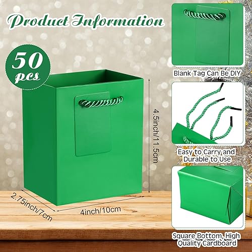 Miniatura 2 de 50 mini bolsas de regalo, bolsas de papel a granel con etiquetas de regalo, bolsas de regalo de papel extra pequeñas con asas para el día de San