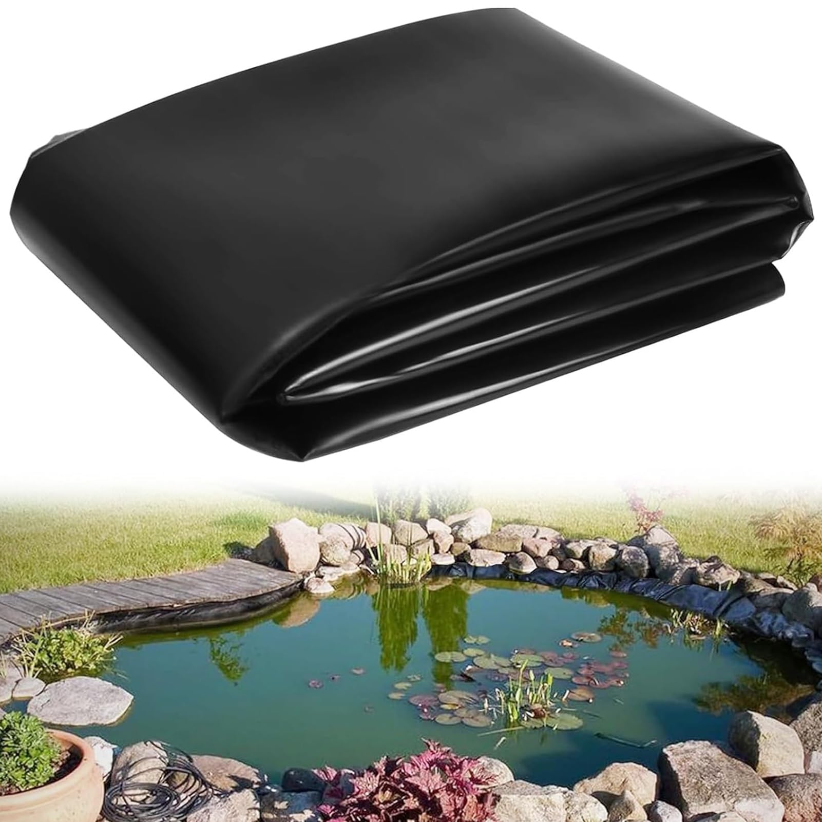 KLGFBDC Black HDPE Fish Pond Liner 2x3m 4x6m 6x9m 10x12m, 0.12mm Thick Flexible Tarpaulin for Garden Pools, Streams & Fountains, UV Resistant Aquaculture Membrane (19.7x29.5ft)