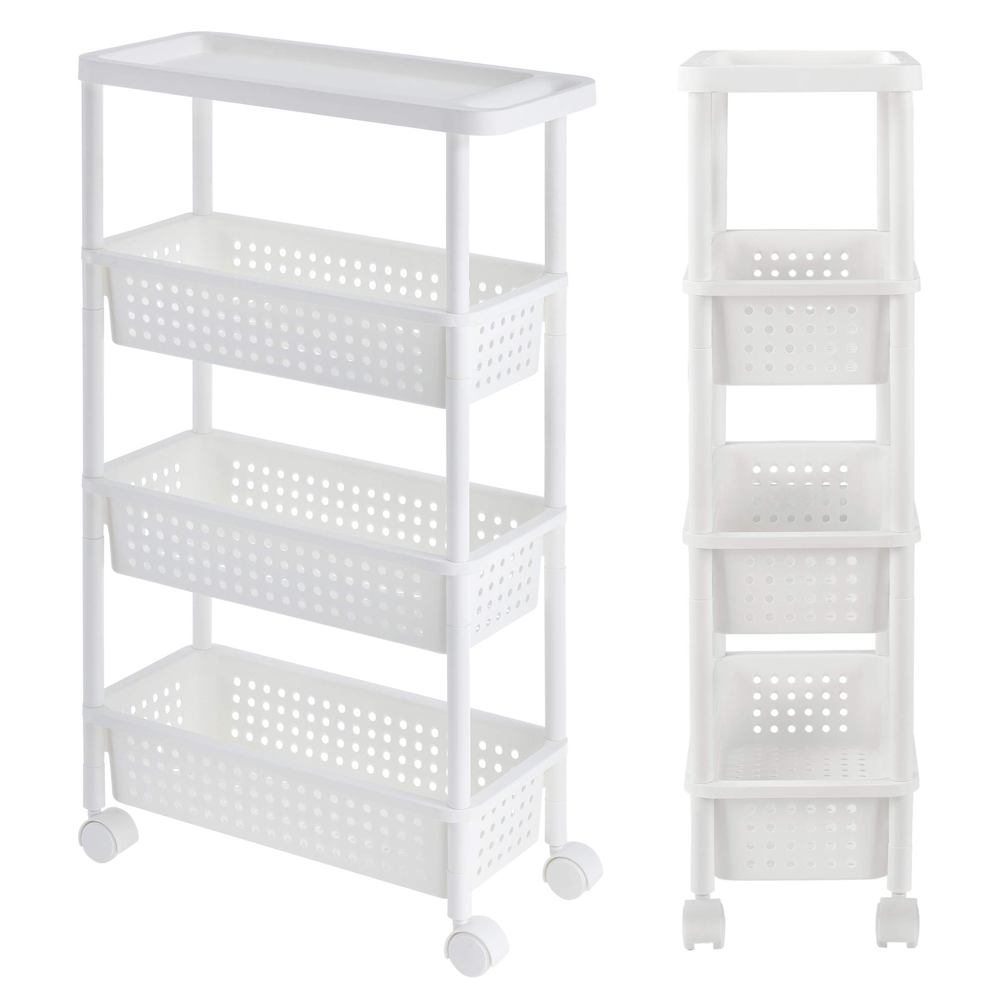 [en.casa] Carro rodante - Blanco - 100 x 22 x 48 cm - Estante de la Cocina - Carrito con Ruedas - Cesta de Almacenamiento
