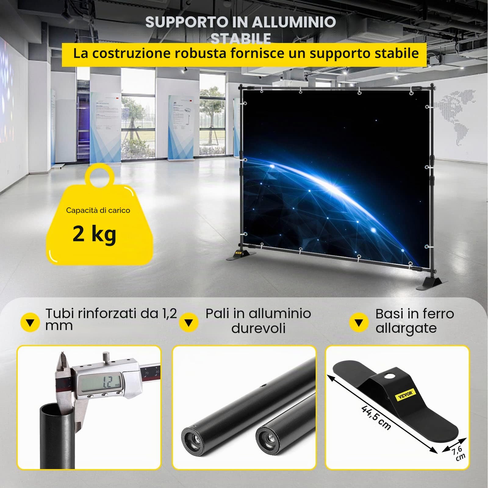 VEVOR Banner Stand 2.4 x 2.4m Supporto Sfondo Studio Fotografico Kit Supporto Fondale Background Portatile Supporto Stativo Da Studio Con 4less