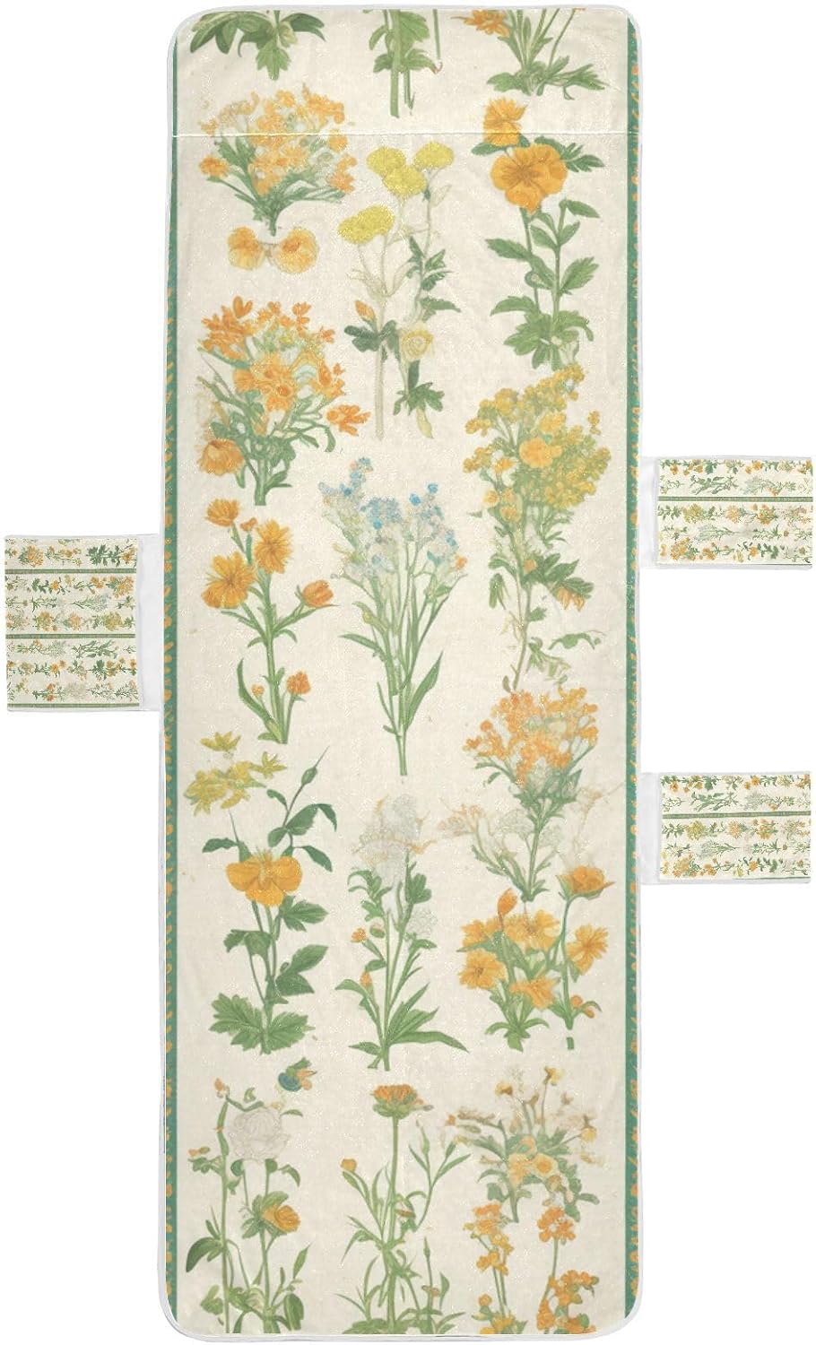 Green Yellow Flower Green Stripes Pastoral Style Patio Chaise Lounge Chair Cover Waterproof Polyester Pool Chair Cover with Pockets for Beach Garden Courtyard Trips, 85" X 30"