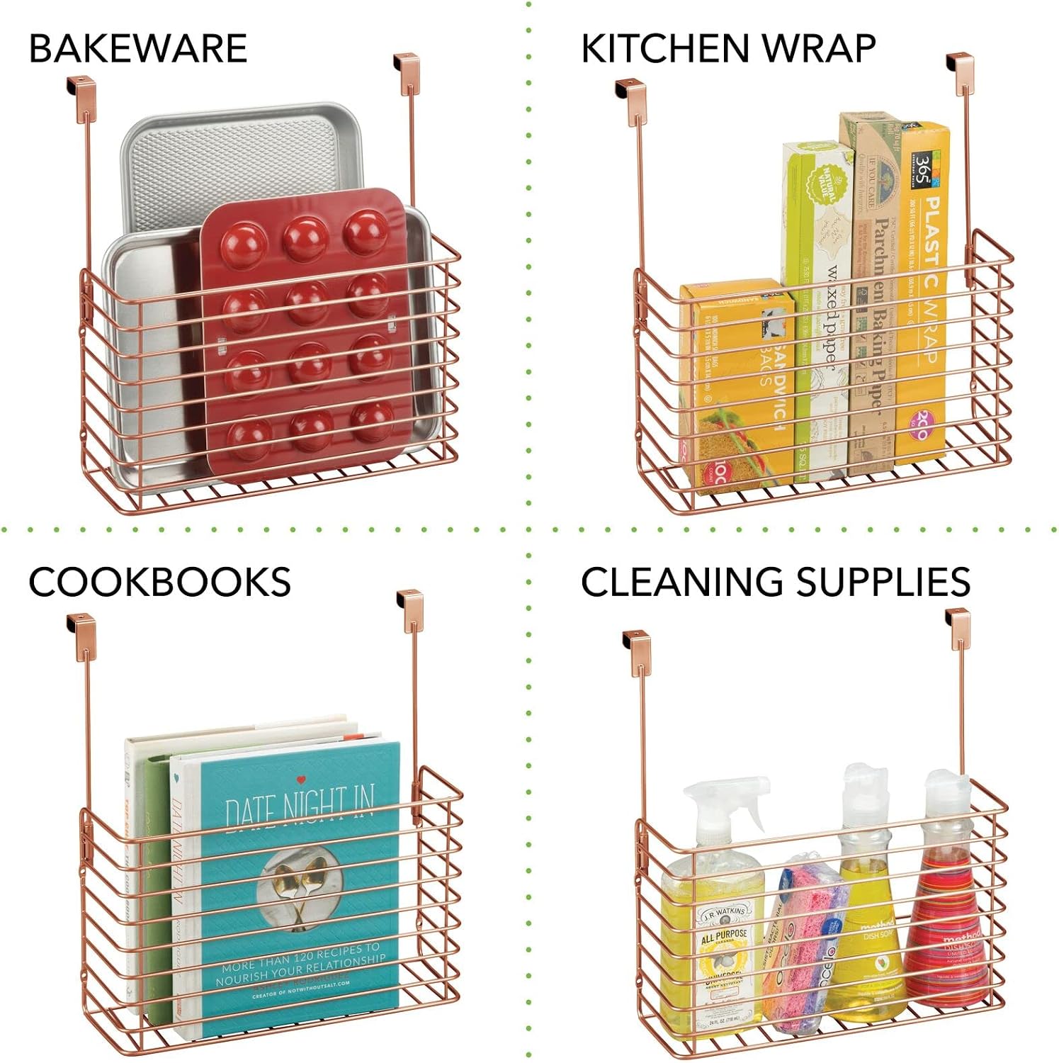 mDesign Metal Wire Kitchen Bakeware Organizer Basket - Hang Over Cabinet Door - Storage for Baking Sheets, Cupcake Tins, Cutting Boards, Foil, or Plastic Wrap - Concerto Collection - Copper