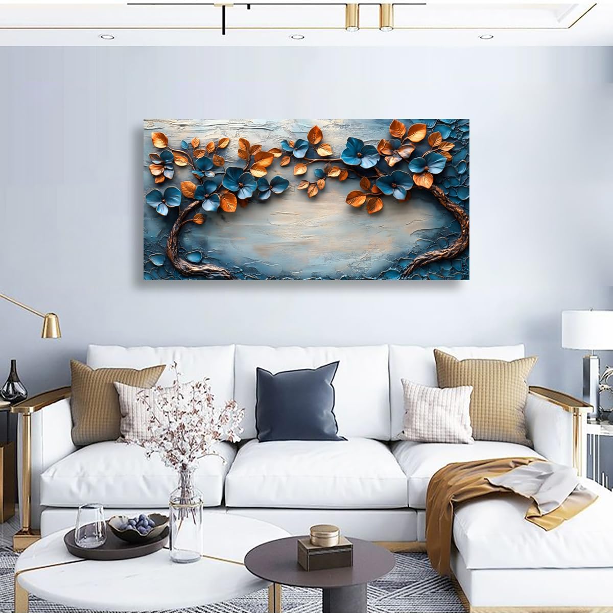Lake Waterfall Natural Picture Wall Art Landscape Canvas Prints Painting Home Decor Tree Picture for Living Room Bedroom Kitchen Office Decoration 30x60 Wooden Frames Artwork Ready to Hanging