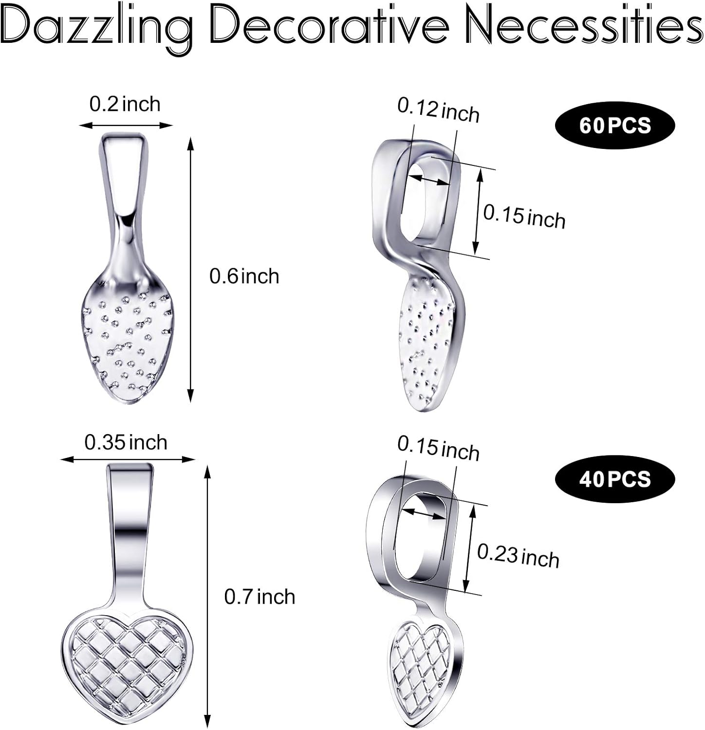 Yaomiao 100 Pieces Spoon Glue on Bails Pendant Jewelry Bails Shiny Silver Color Oval Heart Shape Glue on Necklace Earring Pendant Small Spoon Charms for DIY Jewelry Making Craft Supplies Glass Tiles - Image 2