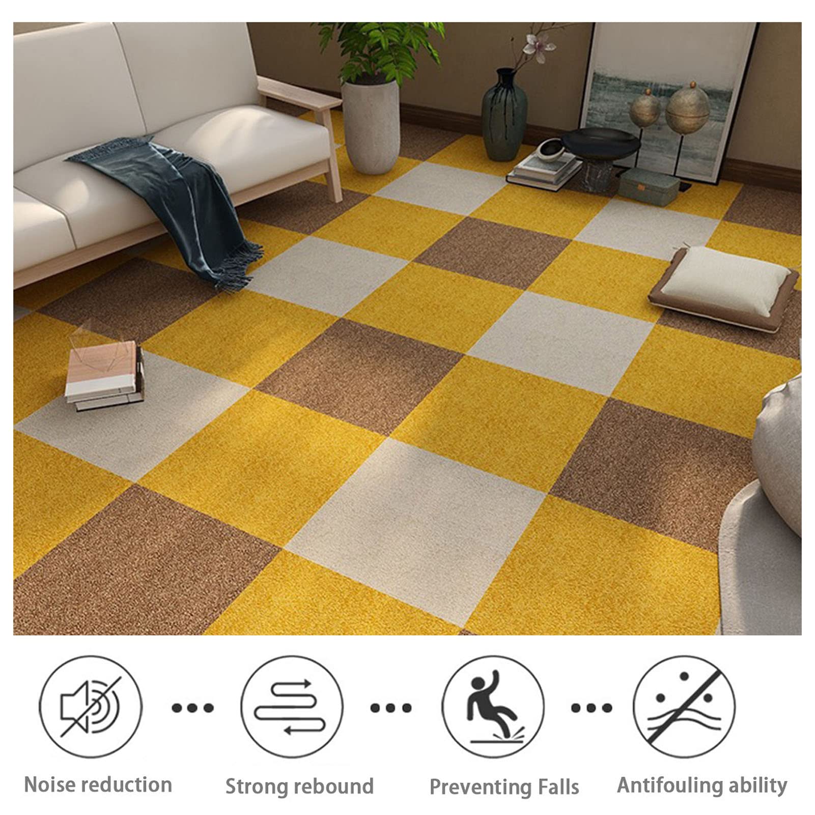 IBOWZ Moquette agugliata Tappetini autoadesivi da 50,8 x 50,8 cm per Pavimenti Lisci, Morbidi, con riduzione del Rumore, stacca e incolla, Lavabili, tappetini per Interni 10 Pezzi