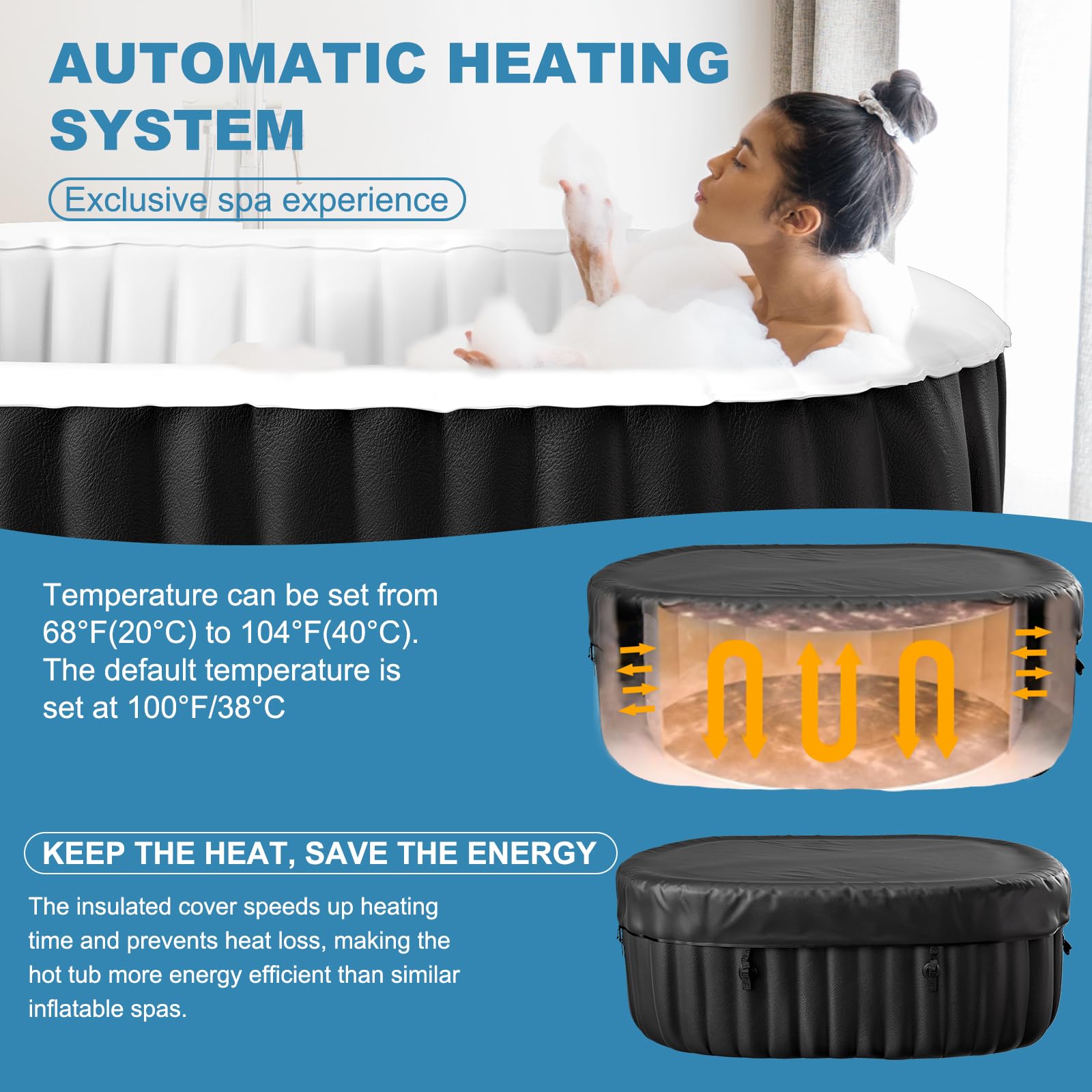NAIZEA 2 Person Hot Tub - Inflatable Portable Hot Tub, Outdoor Oval Spa Blow Up Hottubs with 90 Bubble Jets and Heater Pump, Side Table, Cover, 2 Filter Cartridges,75x47x25Inch - 2