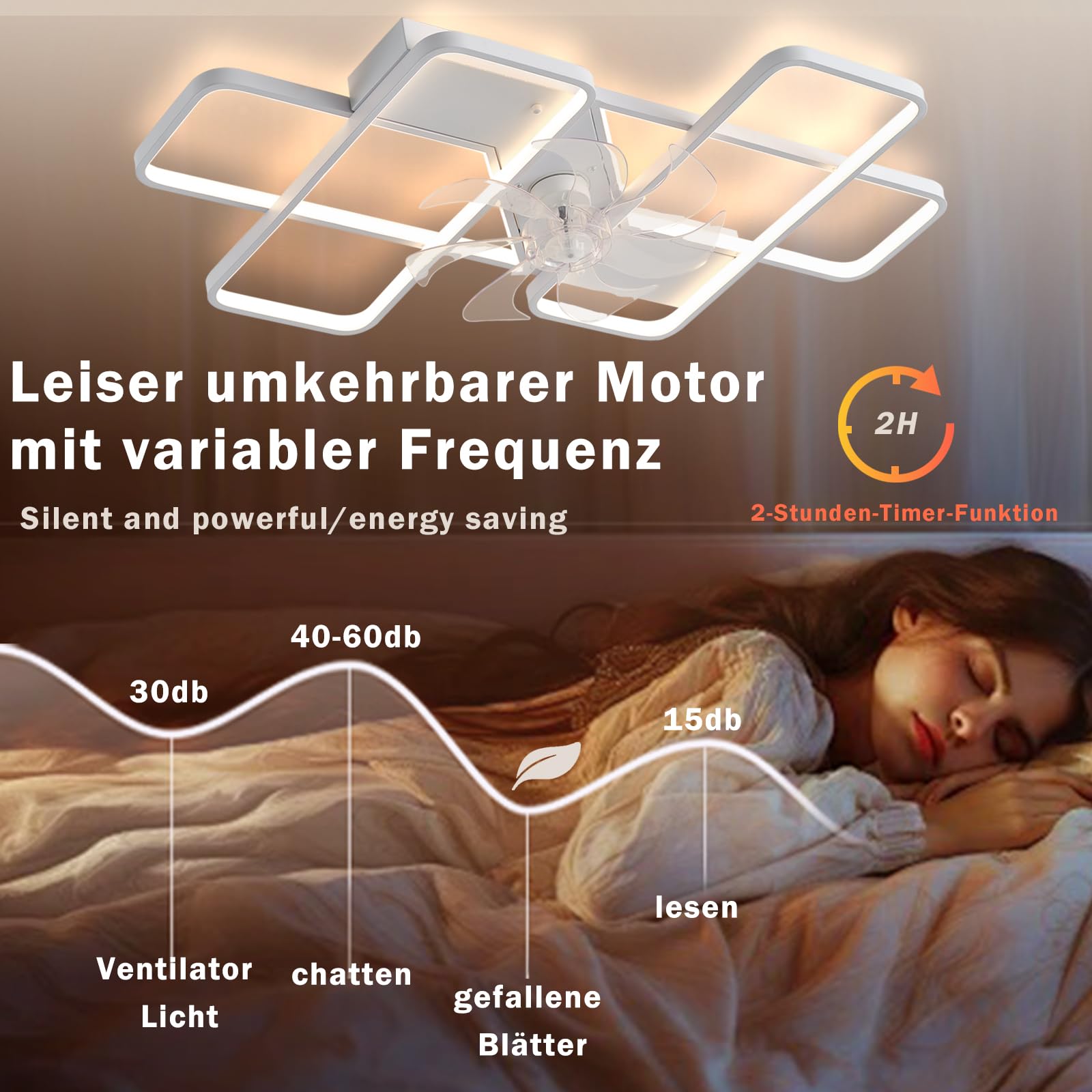 Deckenventilator mit Beleuchtung LED 85W Fernbedienung Leise Dimmbar 6 Windgeschwindigkeit 90cm Weiß
