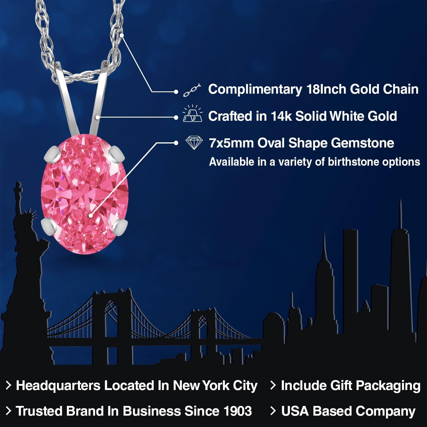 Gem Stone King 0.76 Ct Oval Fancy Pink Zirconia 14K White Gold Pendant with Chain - Image 2