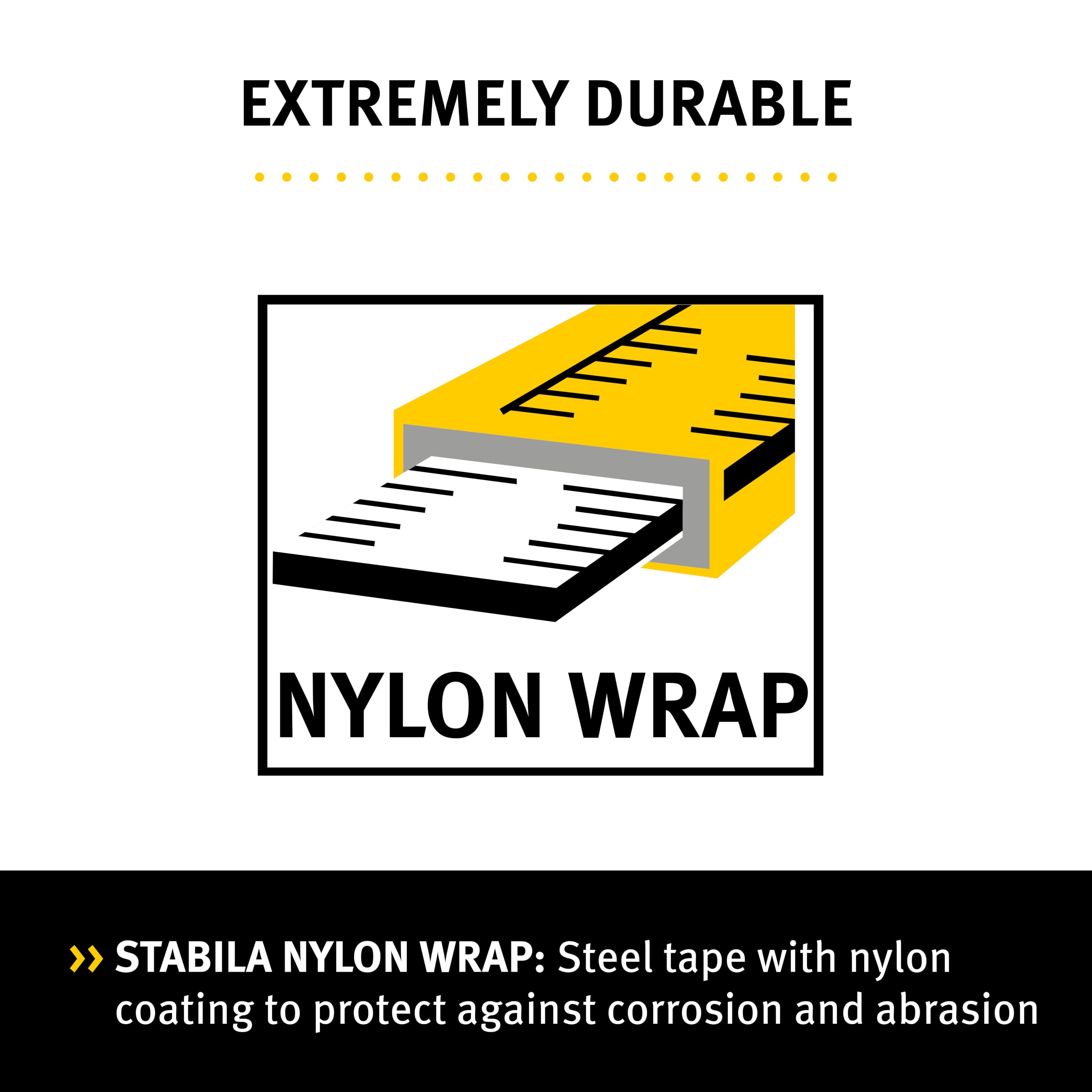 Stabila Taśma miernicza LBM 1000 STEEL, 50 m, stalowa taśma miernicza ze skalą metryczną i osłoną NYLON-WRAP, uniwersalny hak, odporna na pękanie rama, dokładność MID, LBM 1000, 50 m, czarny/żółty