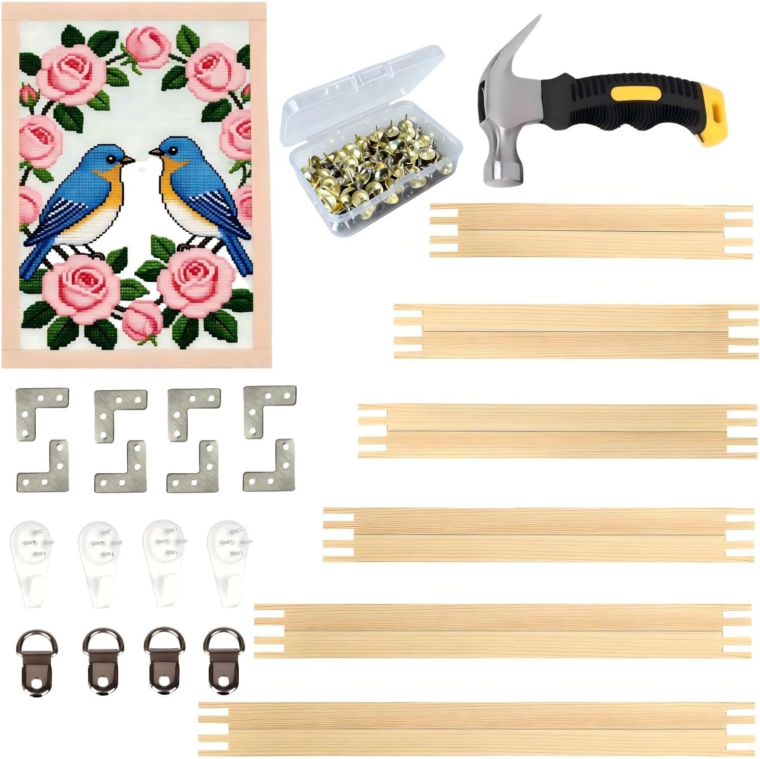 Mluyeri Needlepoint Stretcher Bars, 12Pcs Wooden Canvas Frame Kit with 50 Tacks and Installation Tools, Suitable for Needlework Embroidery Oil Painting, Art Craft Supplies for DIY Artists
